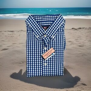NWT Vineyard Vines Men's Performance Plaid Long Sleeve Button Down Shirt Blue XL